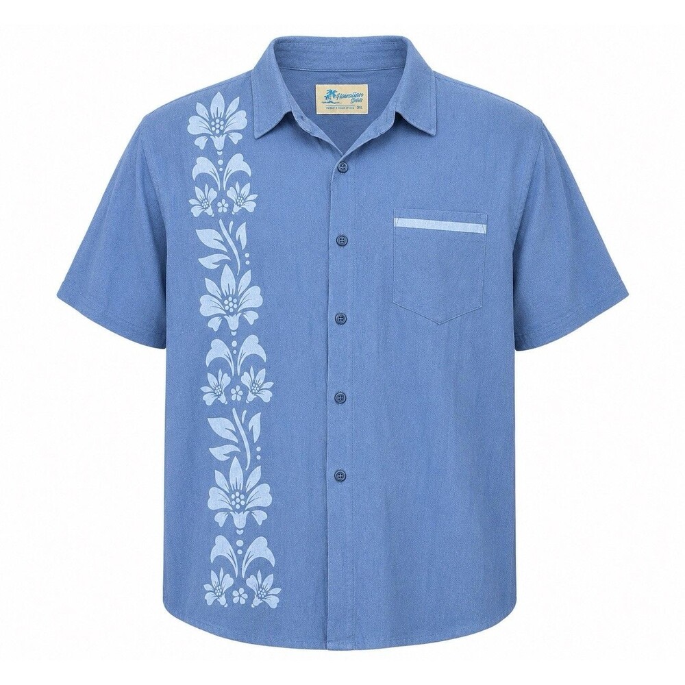 Hawaiian Shirts Men’s 3XL Blue Hawaiian Floral Camp Aloha Button Up Casual